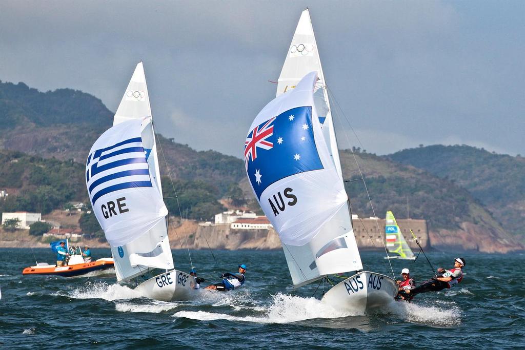 The battle for last place was also the battle for the Silver and Bronze medal between AUS and GRE - Medal race - Mens 470 - 2016 Olympics © Richard Gladwell www.photosport.co.nz